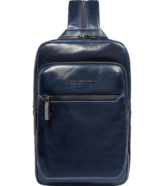 Рюкзак слинг мужской Piquadro Blue Square CA6589B2/BLU2, кожа, темно-синий