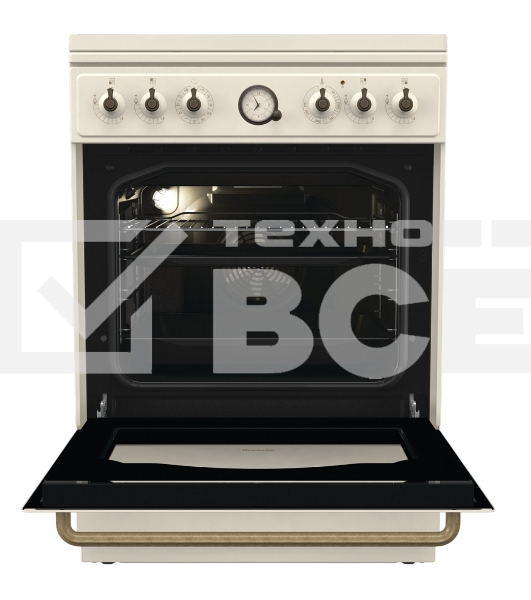 Газовая плита Gorenje GKS6C71CLI, электрическая духовка, металлическая крышка, чугун, слоновая кость