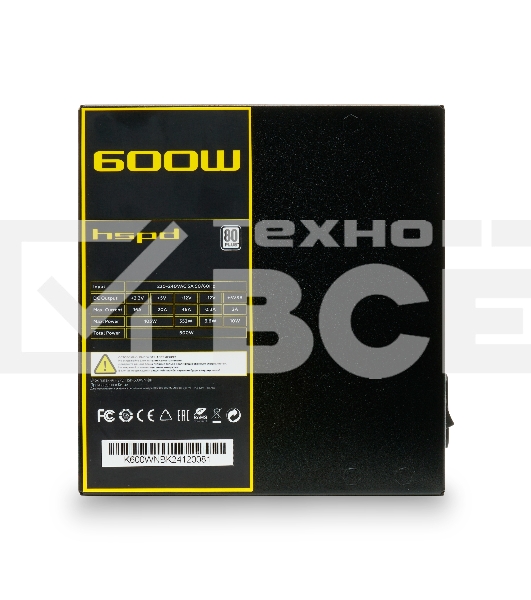 Блок питания HSPD, 600W 80 PLUS  White (ATX, 2.52, Non-modular, 1x24(20+4)pin 500mm, 1xCPU 8(4+4)pin 550mm, 1xPCIe*2 8(6+2)pin 500+150mm, 2xSATA*3 400+150+150mm, 1xMOLEX4pin*3 400+150+150mm , Active, 120x120mm, 150x140x86mm, APFC, OVP, UVP, SCP, OPP, NLO,