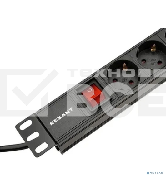 Блок распределения питания Rexant для 19' шкафов, горизонтальный, 8 розеток СЕЕ 7/4, 10A, выкл, алюм корп, шнур 2м, вилка C14