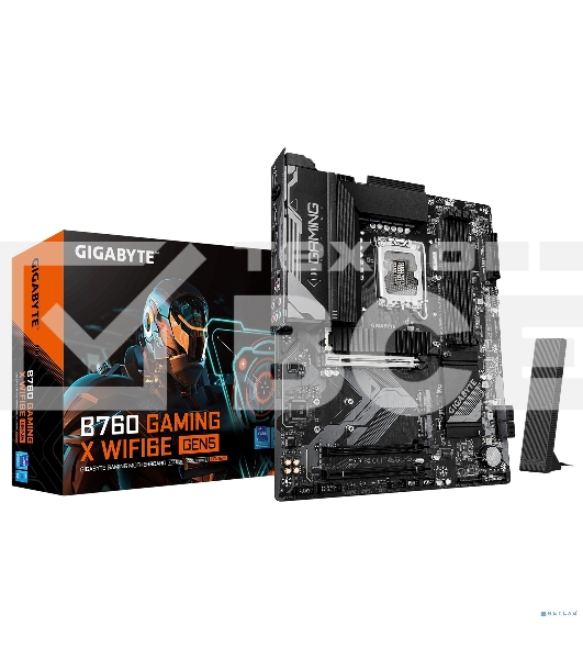 Материнская плата Gigabyte B760M GAMING X WIFI6E GEN5, LGA1700, Intel B760, 4xDDR5, 4xSATA, 2xM.2, 1xPCIe 5.0 x16, 1xPCIe 3.0 x4, 1xHDMI, 1xDP, 1x2.5Gb LAN, Wi-Fi 6E, Bluetooth 5.3, 3xUSB-A 5Gbps, 5xUSB-A 2.0, 3x3.5 мм, 7.1, mATX