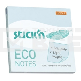 Блок самоклеящийся бумажный Stick`n ECO 21747 76x76мм 100лист. 60г/м2 пастель голубой