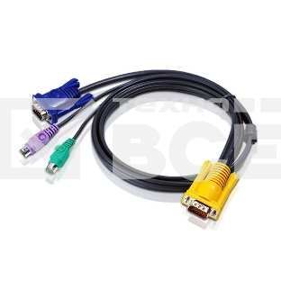 Кабель ATEN KVM Cable 2L-5206P -Кабель для KVM: 2*PS/2(m)+DB15(m) (PC) -на- SPHD15(m) (KVM), 6м