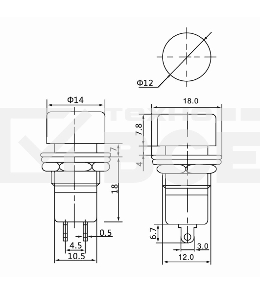 Выключатель-кнопка  250V 1А (2с) ON-OFF  красная  Rexant