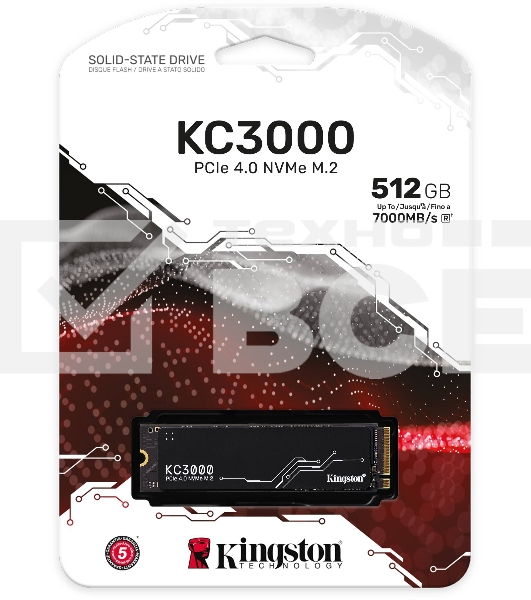 Накопитель SSD Kingston 512Gb M.2 KC3000 <SKC3000S/512G> (PCI-E 4.0 x4, up to 7000/3900Mbs, 3D TLC, NVMe, 400TBW, Phison E18, 22х80mm, LP heatsink)