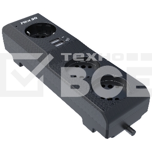 Сетевой фильтр Surge protector Pilot 3G 3xGP euro outlets, 10А/2.2кВа, 2xUSB, 7m, черный