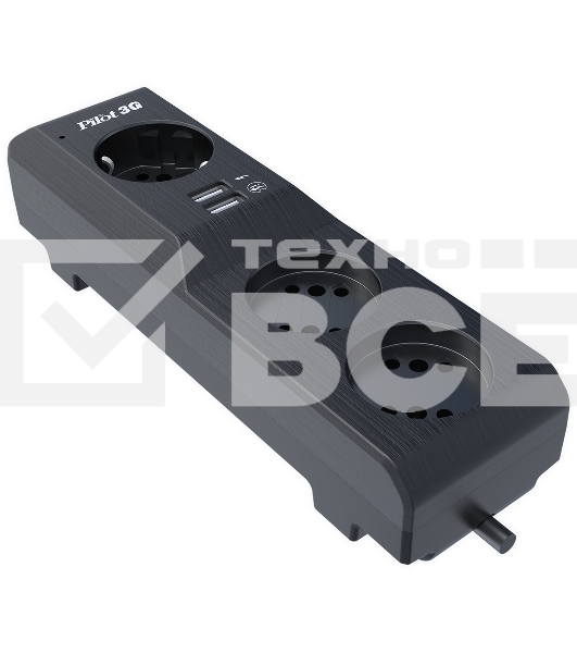 Сетевой фильтр Surge protector Pilot 3G 3xGP euro outlets, 10А/2.2кВа, 2xUSB, 7m, черный