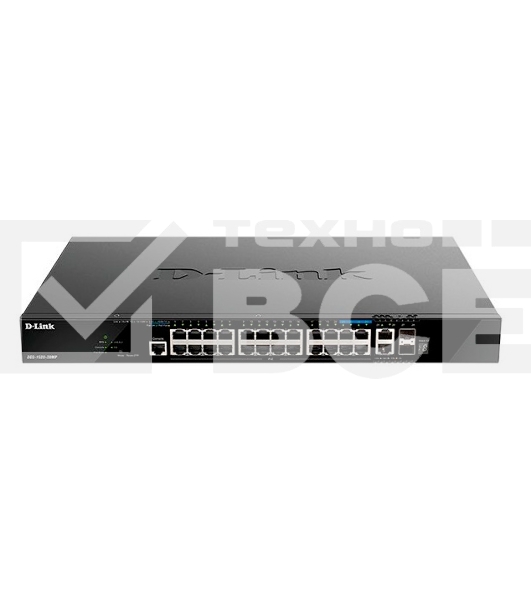 Управляемый L3 стекируемый коммутатор D-Link DGS-1520-28MP/A1A с 20 портами 10/100/1000Base-T, 4 портами 100/1000/2.5GBase-T, 2 портами 10GBase-T и 2 портами 10GBase-X SFP+