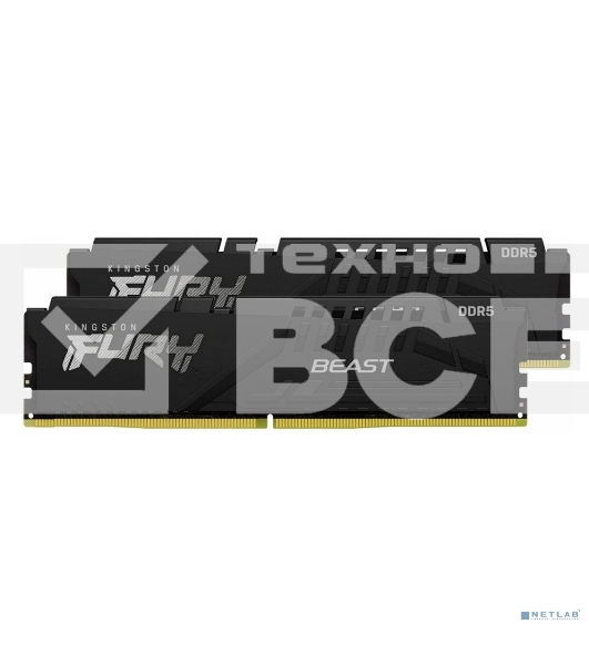 Оперативная память Kingston Fury Beast, DDR5, 32GB (2x16GB), 6000MHz, CL30, с радиатором, черный
