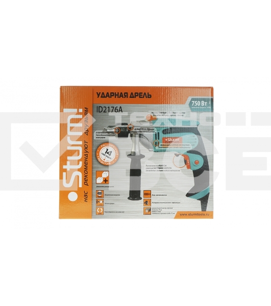 Дрель ударная Sturm ID2176A, 750 Вт, 0-2800 об/мин, 0-42000 уд/мин, МЕТАЛ КОРП РЕДУКТ ID2176A