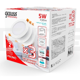 Светильник Gauss Elementary Downlight 5Вт 4000K белый круглый (9100420205T)