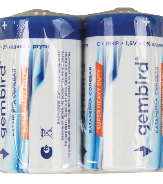 Батарейки солевые Gembird Gb-R14P-2F, тип С(R14P), 2шт, пленка