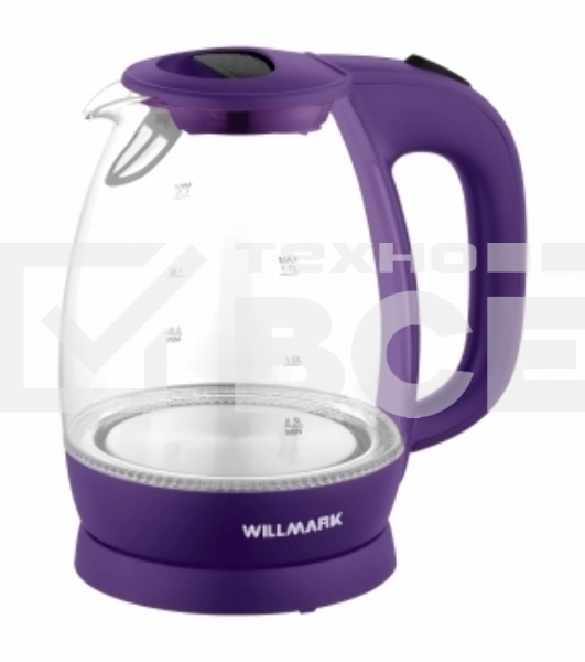 Чайник электрический Willmark WEK-1705GV (1.7л, LED-подсв., корп. из стекла, фиолетов., 2200Вт)