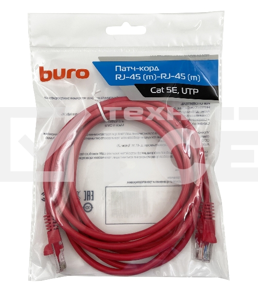 Патч-корд Buro UTP cat5E 3м красный RJ-45 (m)-RJ-45 (m)