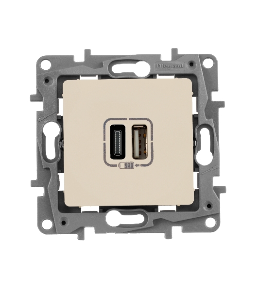 Зарядное устройство с двумя USB-разьемами тип A-тип С Legrand 240В/5В 3000мА - Etika - Цвет Слоновая кость