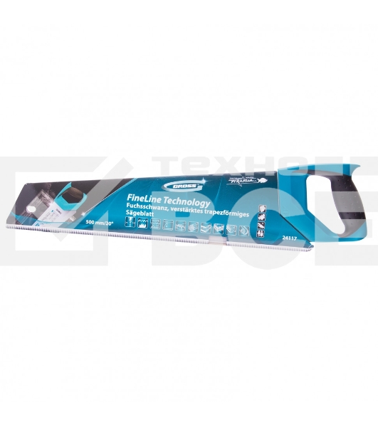 Ножовка по дереву Gross PIRANHA, усил.трапецев.полотно,500 мм,11-12TPI,зуб3D,кален.зуб,2-комп.рук.