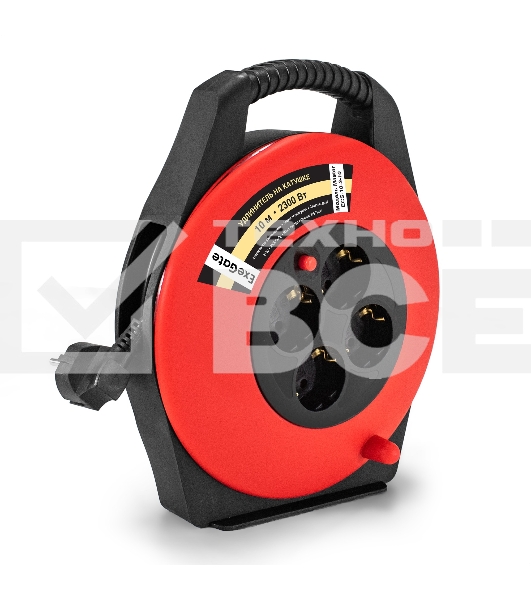 Удлинитель на катушке ExeGate Master ECS-10-3-10 (4 евророзетки с заземлением, IP20, 10м, защита от детей, защита от перегрузки, 3х0,75мм2, 10А/2.3кВт)