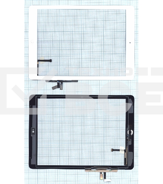 Сенсорное стекло (тачскрин) для iPad Air (A1474, A1475, A1476), белое с кнопкой OEM