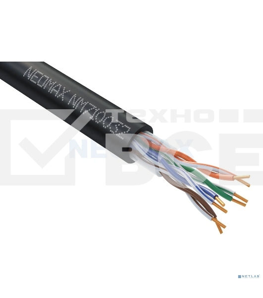 Кабель NEOMAX NM710032 U/UTP cat.5e 4x2x0.52, 24 AWG, медь, внешний, PE, 305м, черный