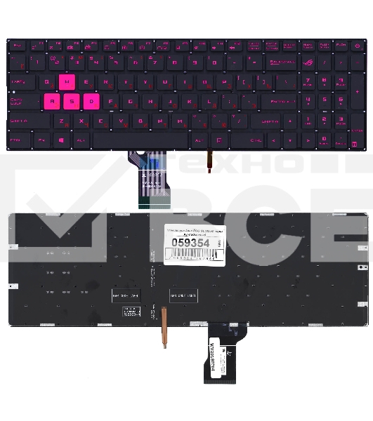 Клавиатура для ноутбука Asus ROG GL502VM черная без рамки с фиолетовой подсветкой