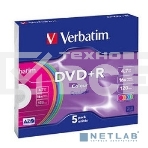 Диск DVD+R Verbatim 4.7Gb 16x Slim case (5шт) Color (43556), фото3