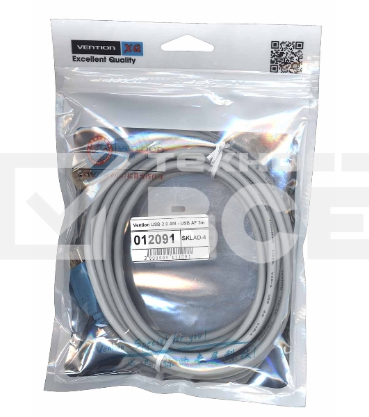 Кабель Vention USB 2.0 AM - USB AF 3m серый круглый