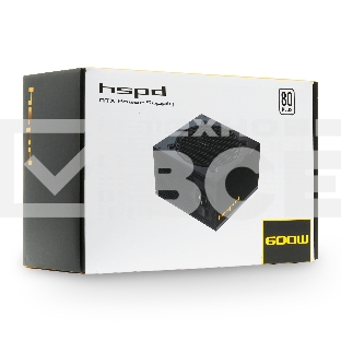 Блок питания HSPD, 600W 80 PLUS  White (ATX, 2.52, Non-modular, 1x24(20+4)pin 500mm, 1xCPU 8(4+4)pin 550mm, 1xPCIe*2 8(6+2)pin 500+150mm, 2xSATA*3 400+150+150mm, 1xMOLEX4pin*3 400+150+150mm , Active, 120x120mm, 150x140x86mm, APFC, OVP, UVP, SCP, OPP, NLO,