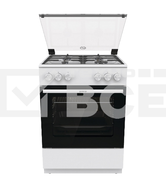 Газовая плита Gorenje GG6A11WF, белый, автоматический электроподжиг варочной поверхности и духовки, чугунные решетки