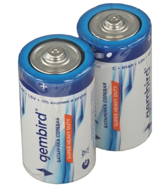 Батарейки солевые Gembird Gb-R14P-2F, тип С(R14P), 2шт, пленка