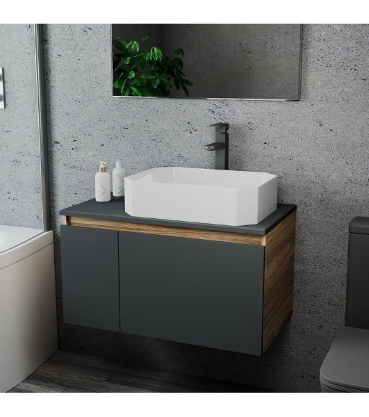 Комплект для ванной, 3 предмета (Тумба подвесная Bau Blackwood 80 графит + Раковина BAU Hotel 51х37, Смеситель высокий Hotel Black, черный)