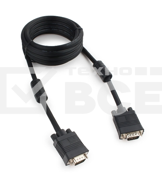 Кабель VGA Premium Cablexpert CC-PPVGA-10-B, 15M/15M, 3.0м, черный, тройной экран, феррит.кольца, пакет