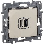 Зарядное устройство с двумя USB-разьемами тип A-тип С Legrand 240В/5В 3000мА - Etika - Цвет Слоновая кость, фото 1