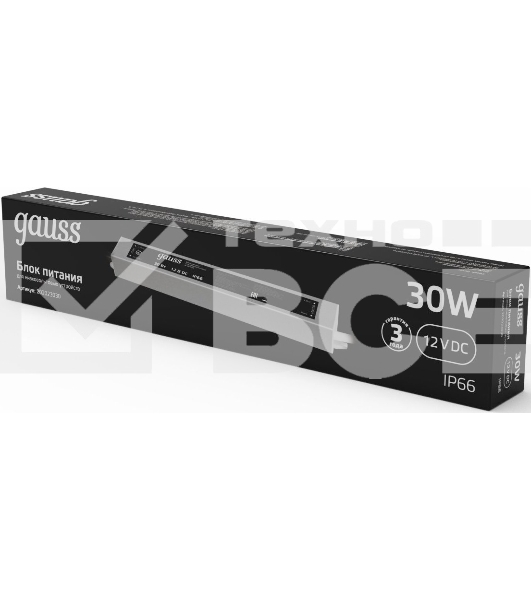 Блок питания для светодиодной ленты пылевлагозащищенный GAUSS 30W 12V IP67
