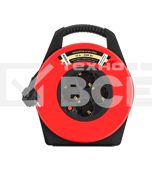 Удлинитель на катушке ExeGate Master ECS-10-3-10 (4 евророзетки с заземлением, IP20, 10м, защита от детей, защита от перегрузки, 3х0,75мм2, 10А/2.3кВт)