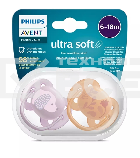 Пустышка ultra soft, собачка/цветочки, 6-18 мес., 2 шт.