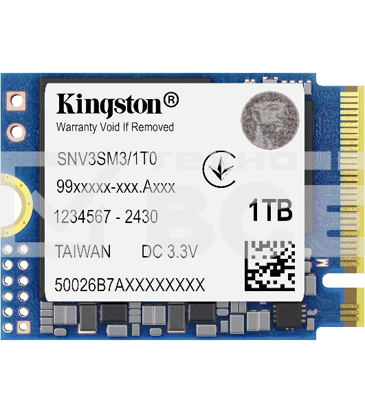 Накопитель SSD Kingston NV3, 1000Gb, M.2(22x30мм), NVMe, PCIe 4.0 x4, 3D TLC, R/W 6000/4000Mb/s, TbW 320, DWPD 0.2 (60 мес)