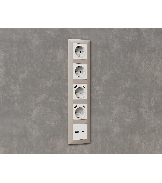 Комплект механизма электрической розетки ALFA Белый глянец 2USB A+A 18W (быстрая зарядка) с/з QUANT (AP1090, VM155) MA109010