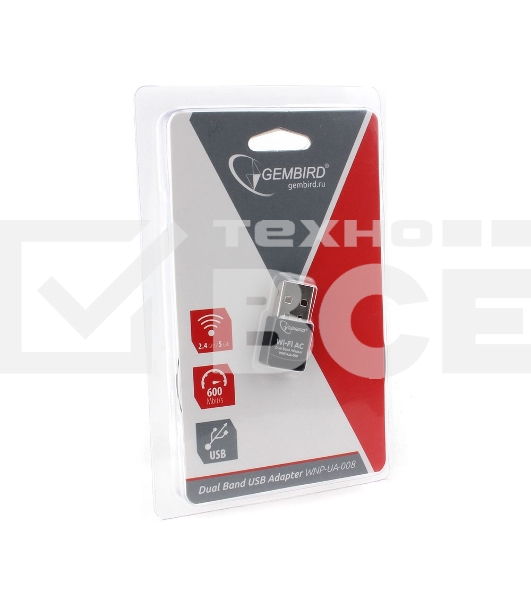 Сетевой двухдиапазонный Wi-Fi мини USB-адаптер Gembird 600 Мбит, USB, 802.11b/g/n/ac/а