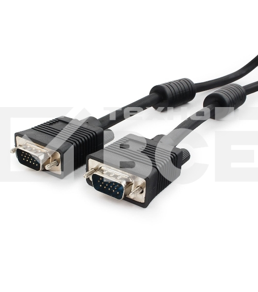 Кабель VGA Premium Cablexpert CC-PPVGA-10-B, 15M/15M, 3.0м, черный, тройной экран, феррит.кольца, пакет
