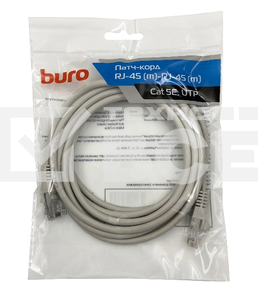 Патч-корд Buro UTP cat5E 3м серый RJ-45 (m)-RJ-45 (m)