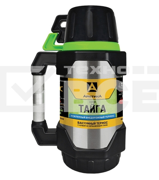 Термос Арктика 110-1500, узкое горло 1,5 л + чашки, с доп. чашкой и контейнером для чая, 2 крышки-чашки 400 мл, холод/тепло 32 ч