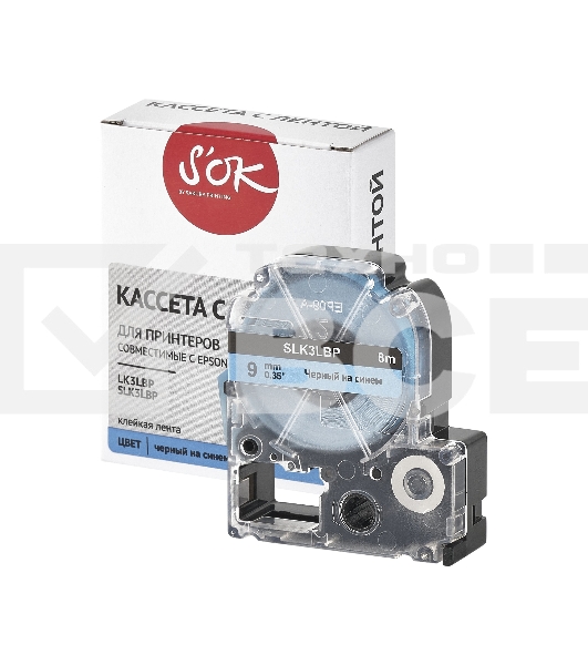Кассета с лентой S'OK by Sakura Printing K3LBP для Epson, черный на синем, 9мм/8м
