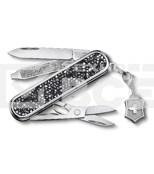 Нож перочинный Victorinox Classic Brilliant Crystal (0.6221.35) 58мм 5 функций черный/серебристый подар.коробка