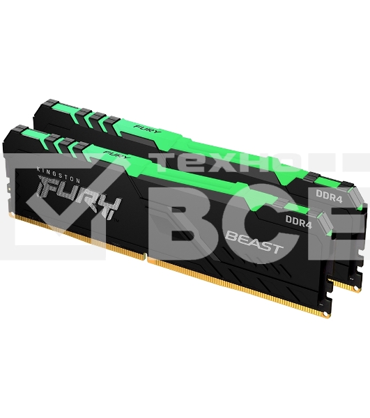 Оперативная память Kingston Fury Beast, DDR4, 32GB (2x16GB), 3200MHz, CL16, с радиатором, RGB, чёрный