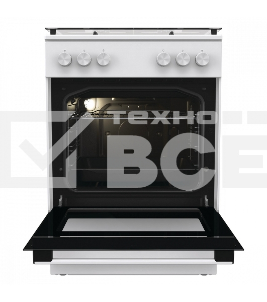 Газовая плита Gorenje GG6A11WF, белый, автоматический электроподжиг варочной поверхности и духовки, чугунные решетки