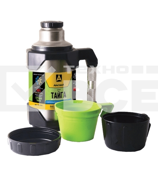 Термос Арктика 110-1500, узкое горло 1,5 л + чашки, с доп. чашкой и контейнером для чая, 2 крышки-чашки 400 мл, холод/тепло 32 ч