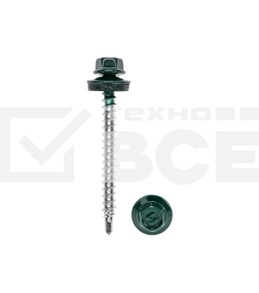 Саморез кровельный 4,8х50, окрашенный RAL 6005, короб (150 шт/уп) KRANZ