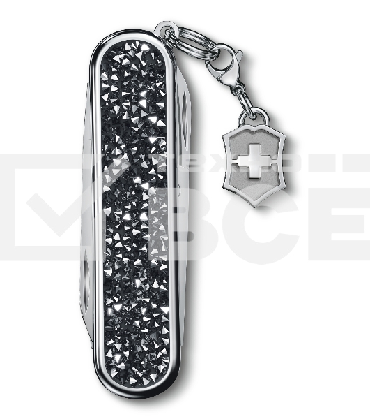 Нож перочинный Victorinox Classic Brilliant Crystal (0.6221.35) 58мм 5 функций черный/серебристый подар.коробка