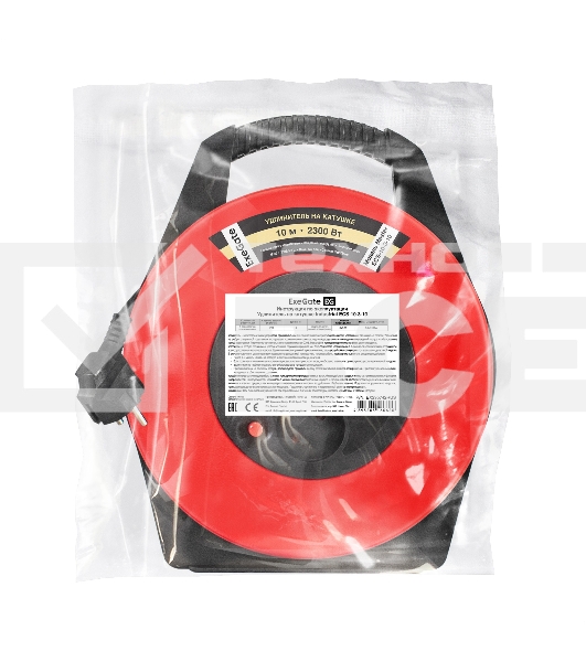 Удлинитель на катушке ExeGate Master ECS-10-3-10 (4 евророзетки с заземлением, IP20, 10м, защита от детей, защита от перегрузки, 3х0,75мм2, 10А/2.3кВт)
