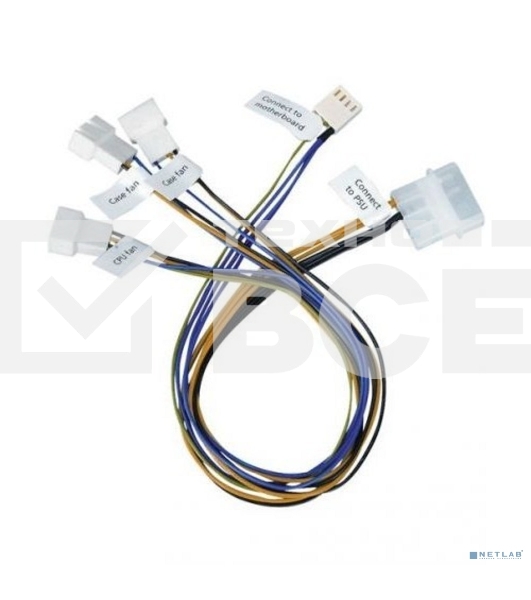Кабель-разветвитель Procase CBL-1TO3-PWM на 3 PWM вентилятора, 450 мм (3*4pin to fan + 1*Molex to PSU + 1*4pin to MB)